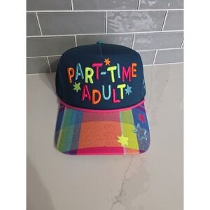 Poppy & Pine Hat Women OS Navy Blue NEW Part Time Adult Snapback Plaid Bill
